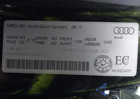 2018 Audi Rs 3 2.5T из США, поврежденный, VIN WUABWGFF0J1900617